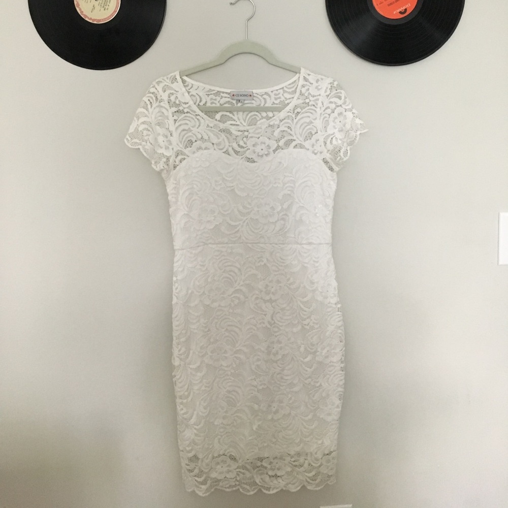 White lace midi dress!  LARGE!